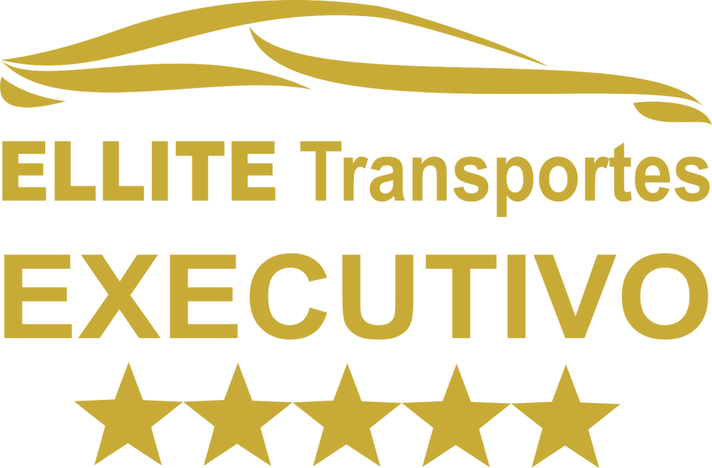 Logo marca com fundo transparente e letras e desenho em dourado, com um desenho em a cima de uma carro esportivo criado por linhas e traços formando a imagem em baixo descrição ellte transporte executivo em seguida 5 estrelas desenhada